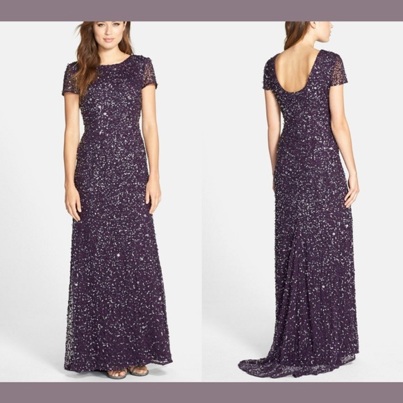 Adrianna Papell Dresses & Skirts - NEW Adrianna Papell Short Sleeve Sequin Mesh Gown Amethyst Purple [SZ 6 ]